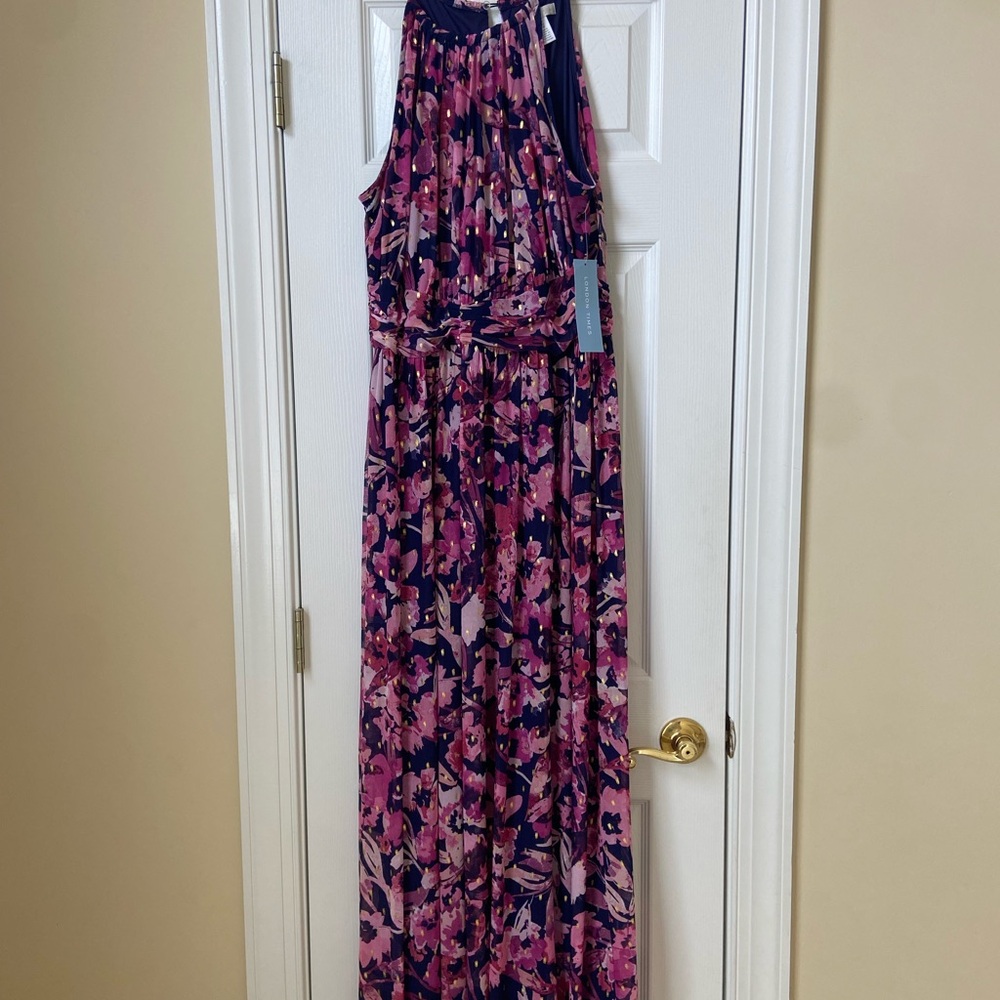 Navy and Pink Floral Formal Dress